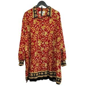 VTG Kathryn Deene Blouse Red 26/28 Boho Floral Baroque Top Plus Size Bold